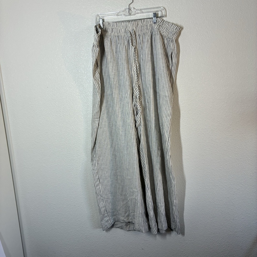 Ava & Viv Linen Pants Womens 2X White Striped Wide Leg Paperbag Waist Drawstring